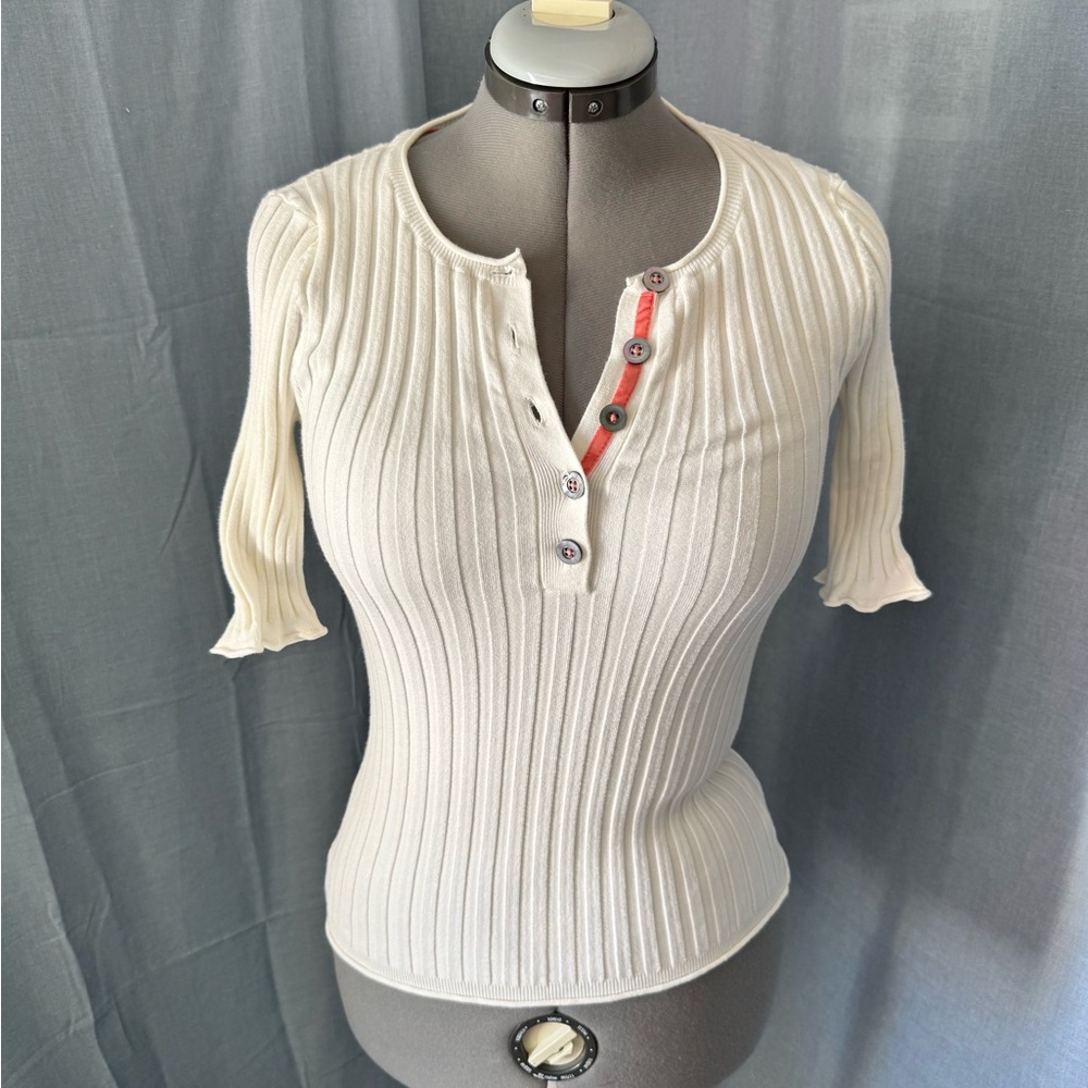 Sundance Cream Ribbed Button-Front Blouse